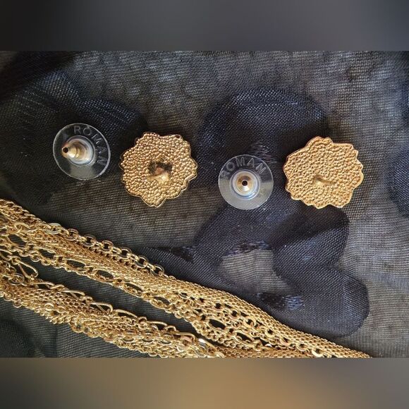 RARE Multi-strand Necklace with Rose Pillbox/Trinket Pendant & Earrings - Picture 7 of 11